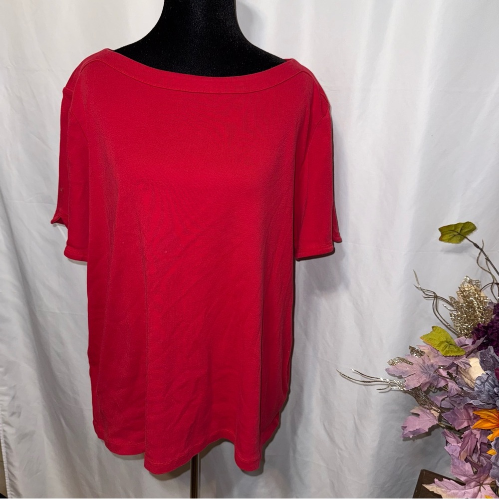 Chico’s Red Cotton Boat Neck Short Sleeve Relaxed Tunic Top Size 3 - Picture 1 of 5
